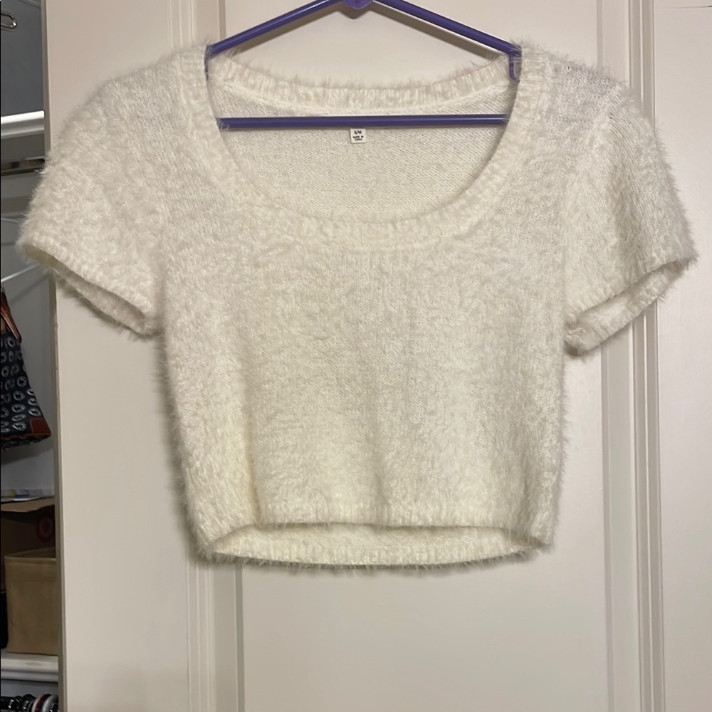 Cotton Candy Cream Fuzzy Knit Crop Top